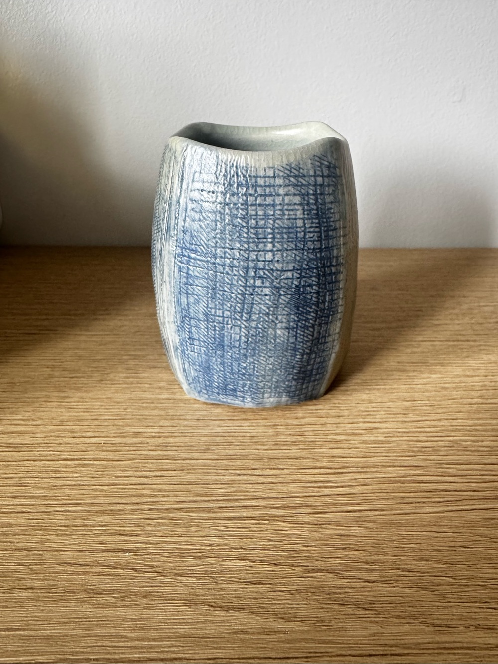 Blue Crosshatch Ceramic Vase - Home Art